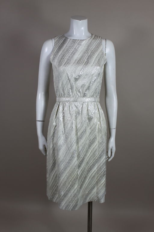 Mainbocher 1960s Silver Lamé Brocade Dress with Jacket For Sale 1