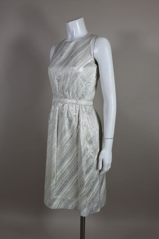 Mainbocher 1960s Silver Lamé Brocade Dress with Jacket For Sale 2