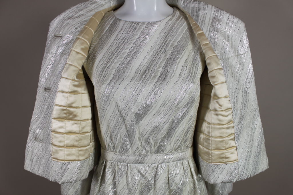 Mainbocher 1960s Silver Lamé Brocade Dress with Jacket For Sale 4