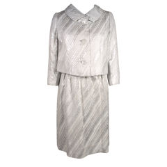 Mainbocher 1960s Silver Lamé Brocade Dress with Jacket