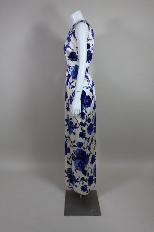 1960’s Shaved Silk Velvet Floral Gown at 1stDibs