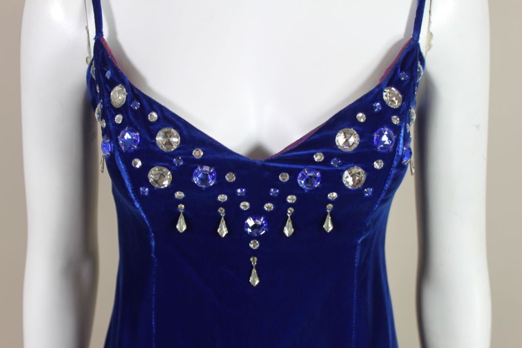 Paraphernalia 1960s Royal Blue Bejeweled Velvet Mini Dress 1