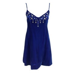 Paraphernalia 1960s Royal Blue Bejeweled Velvet Mini Dress