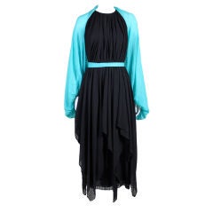 Vintage Halston Striped Crepe Chiffon Dress with Shrug