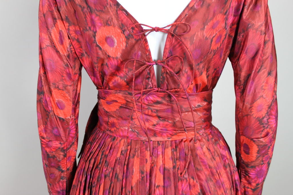 1950s Galanos Red Floral Silk Taffeta Dress 3