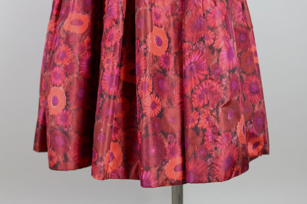 1950s Galanos Red Floral Silk Taffeta Dress 4