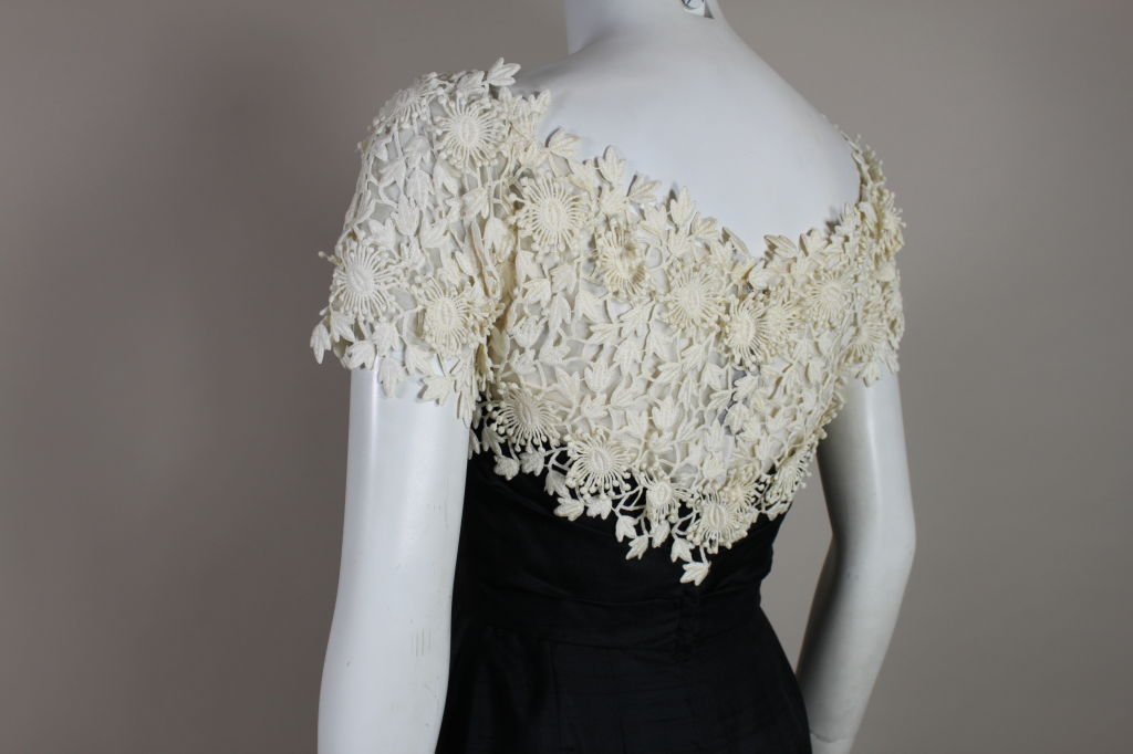 1950’s Ceil Chapman Silk Cocktail Dress with Floral Lace Bodice 5