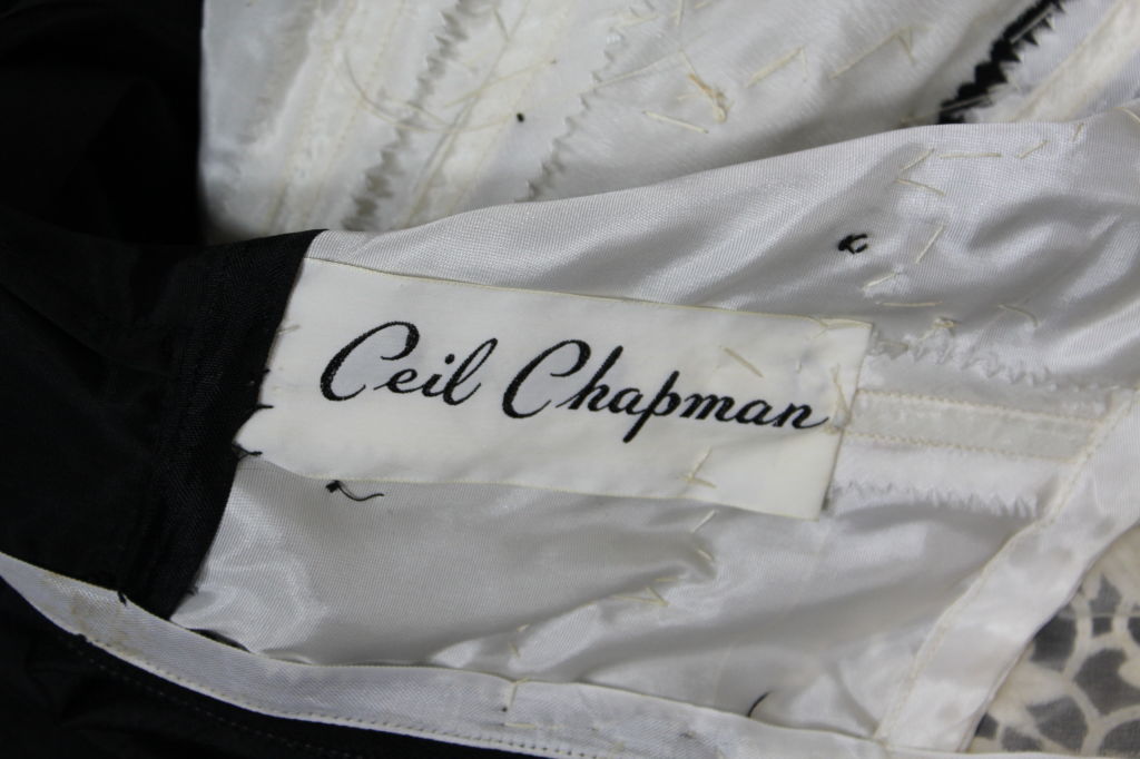 1950’s Ceil Chapman Silk Cocktail Dress with Floral Lace Bodice 6