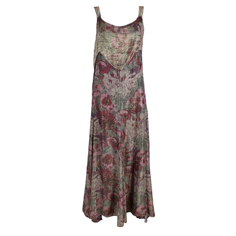1930’s Deco Floral Lamé Gown For Sale