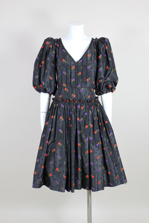 Women's 1980’s Valentino Embroidered Taffeta Dress