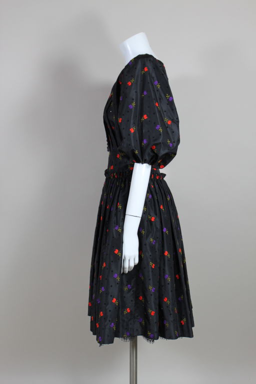 1980’s Valentino Embroidered Taffeta Dress 2