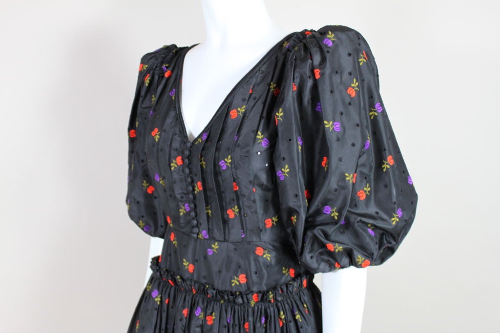 1980’s Valentino Embroidered Taffeta Dress 4