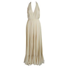1970’s Bill Blass Ivory Pleated Goddess Gown