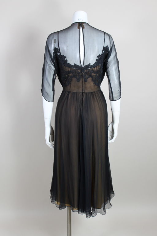 Women's 1950's Irene Appliquéd Lace on Silk Soufflé Party Dress