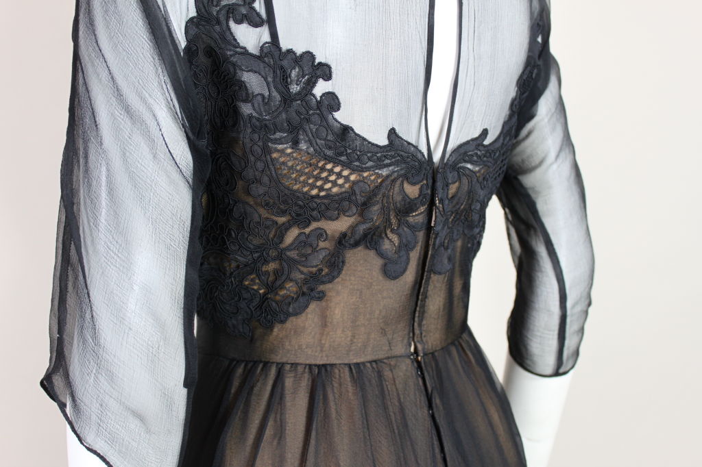 1950's Irene Appliquéd Lace on Silk Soufflé Party Dress 2