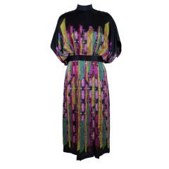 1970's Alfred Bosand Printed Silk Dress