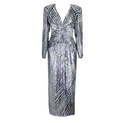 Used 1980's Ruben Panis Draped Silver Tinsel Gown