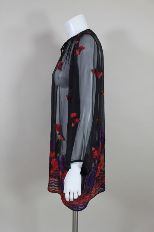 1970s Sheer Chiffon Butterfly Embroidered Jacket In Excellent Condition In Los Angeles, CA