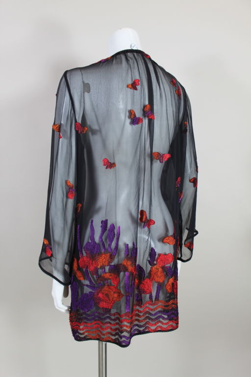Women's 1970s Sheer Chiffon Butterfly Embroidered Jacket