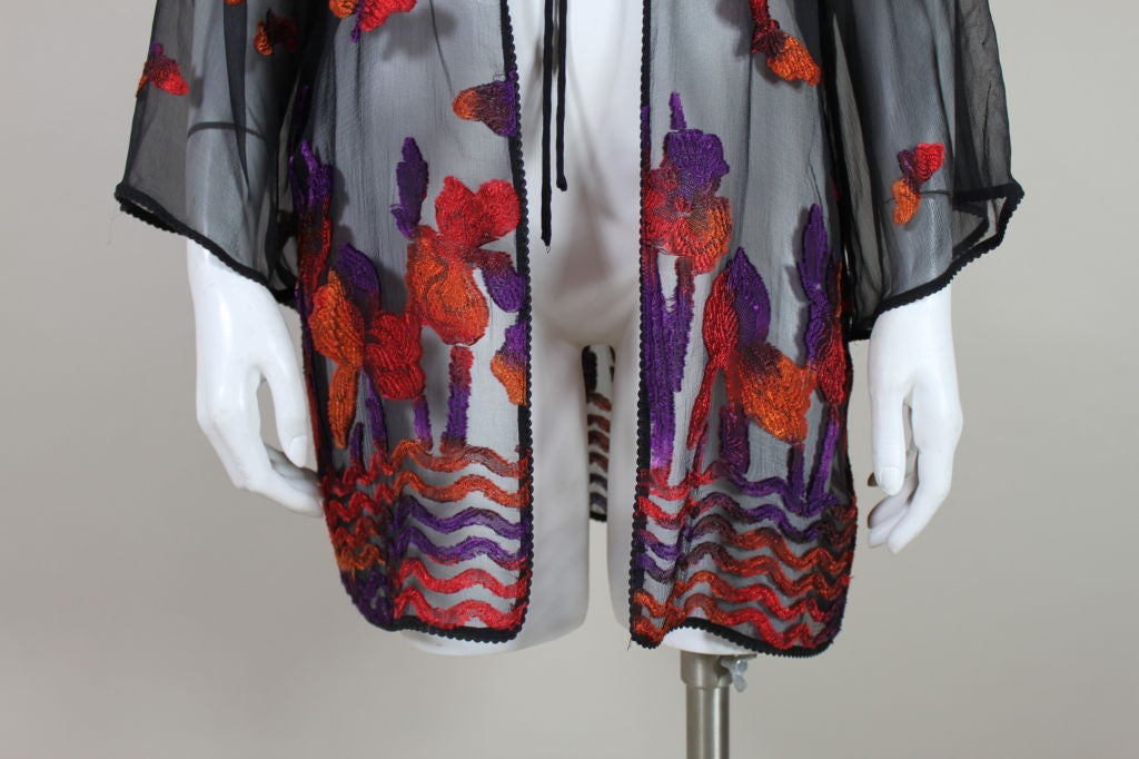 1970s Sheer Chiffon Butterfly Embroidered Jacket 3