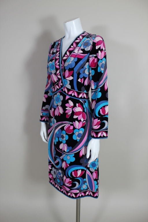 Purple Pucci 1970s Velveteen Floral Print Dress For Sale