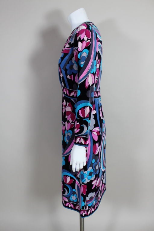Pucci 1970s Velveteen Floral Print Dress In Excellent Condition For Sale In Los Angeles, CA