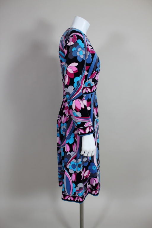 Pucci 1970s Velveteen Floral Print Dress For Sale 1