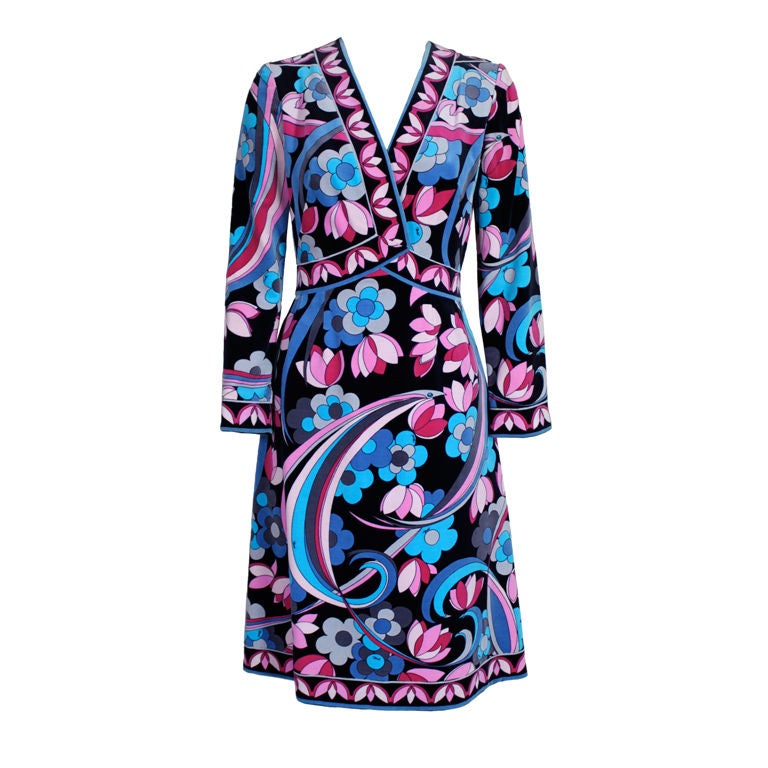 Pucci 1970s Velveteen Floral Print Dress For Sale