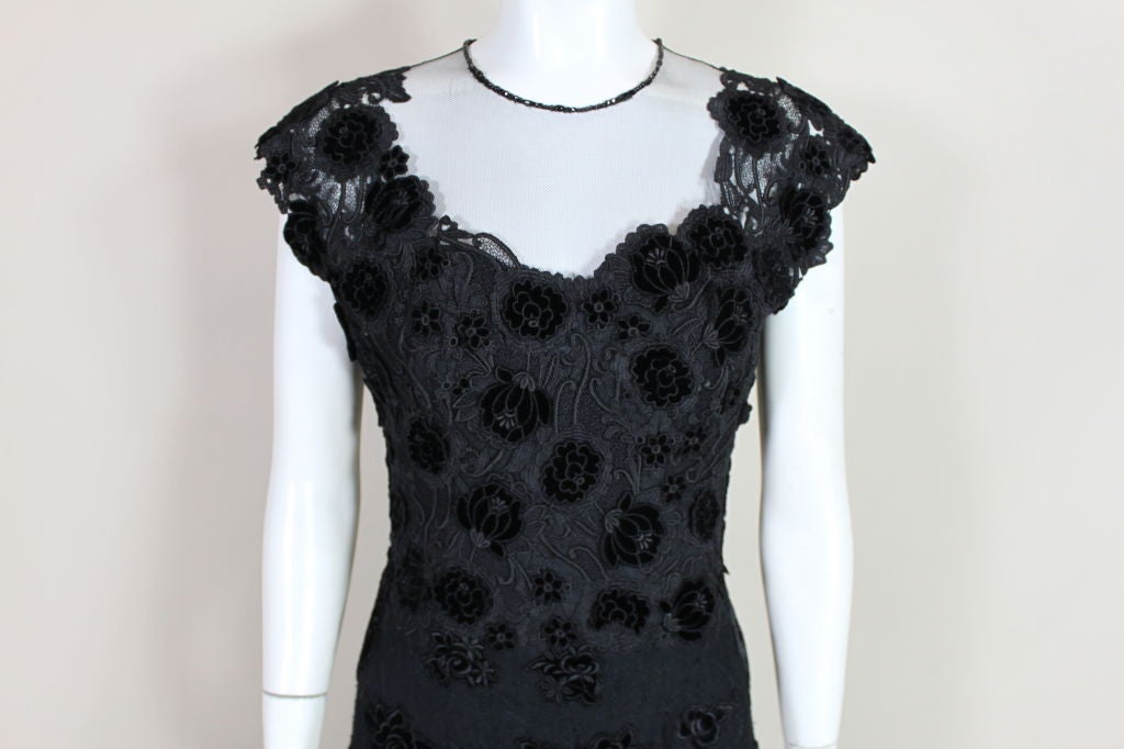 Ungaro Couture 1990s Black Appliquéd Guipere Lace Gown 1
