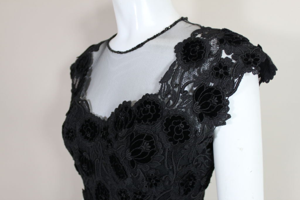 Ungaro Couture 1990s Black Appliquéd Guipere Lace Gown 2
