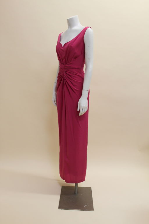 Valentino Hot Pink Silk Crepe Goddess Gown In Excellent Condition In Los Angeles, CA