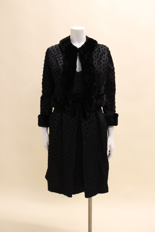 Christian Dior (Marc Bohan) A/W 1962 Couture Flocked Silk Dress + Jacket In Excellent Condition For Sale In Los Angeles, CA