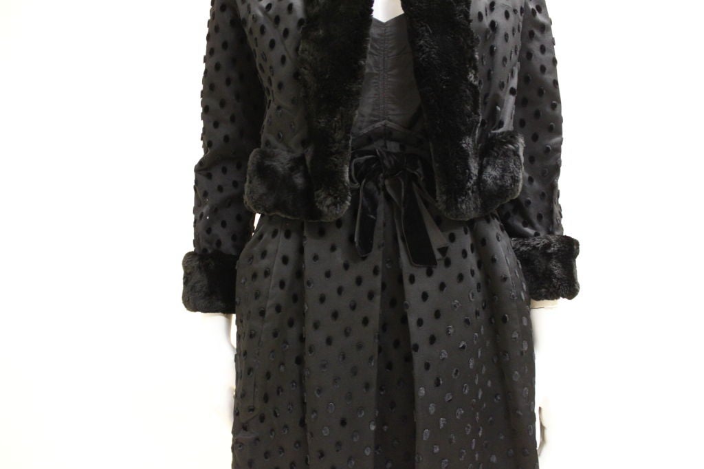 Christian Dior (Marc Bohan) A/W 1962 Couture Flocked Silk Dress + Jacket For Sale 3