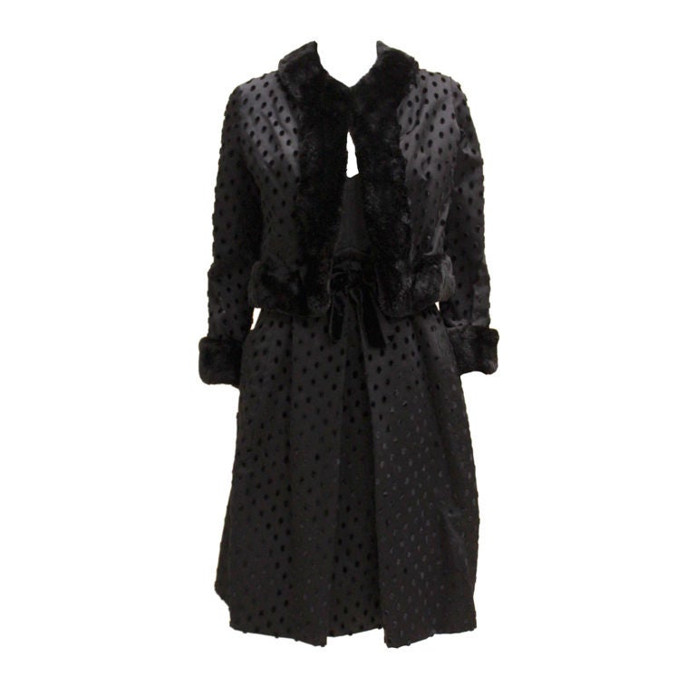 Christian Dior (Marc Bohan) A/W 1962 Couture Flocked Silk Dress + Jacket For Sale