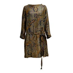 1920s Deco Paisley Silk Lamé Tunic Dress