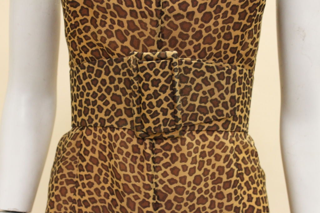 1960's Trigere Giraffe Print Silk Cocktail Dress 2