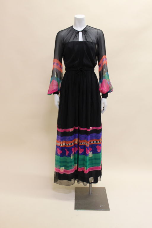 1970's Jean-Louis Printed Chiffon Gown with Jacket
