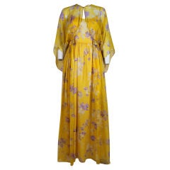 1970's Printed Floral Silk Chiffon Gown with Jacket