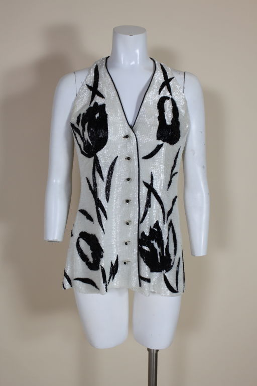 Galanos Hand Beaded Floral Tunic Vest