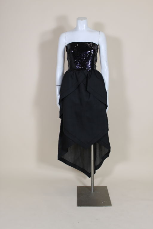 Black 1980's Pierre Cardin Sequin and Organdy Party Dress For Sale