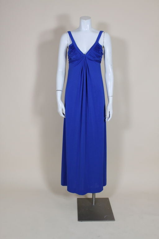 1970's Azzaro Sapphire Blue Lycra Jersey Gown In Excellent Condition For Sale In Los Angeles, CA