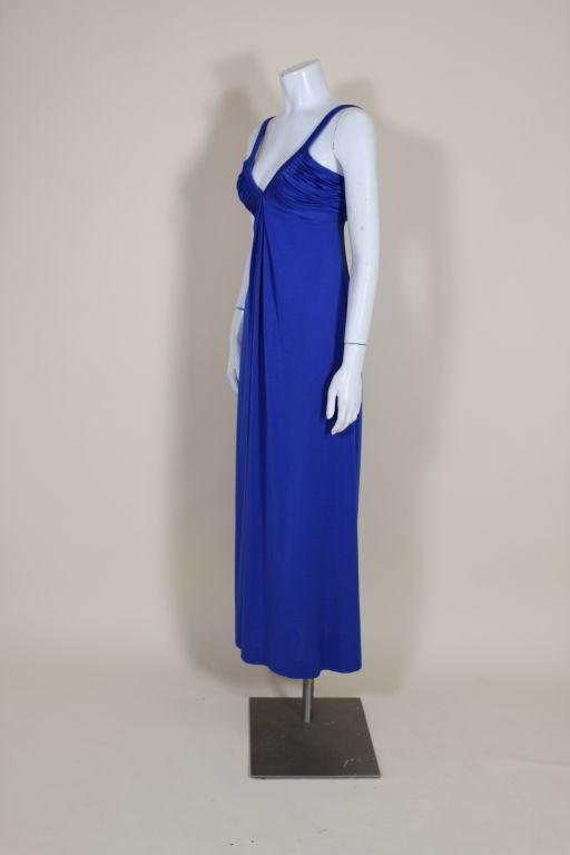 Women's 1970's Azzaro Sapphire Blue Lycra Jersey Gown For Sale