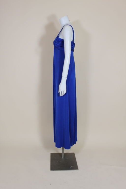 1970's Azzaro Sapphire Blue Lycra Jersey Gown For Sale 1