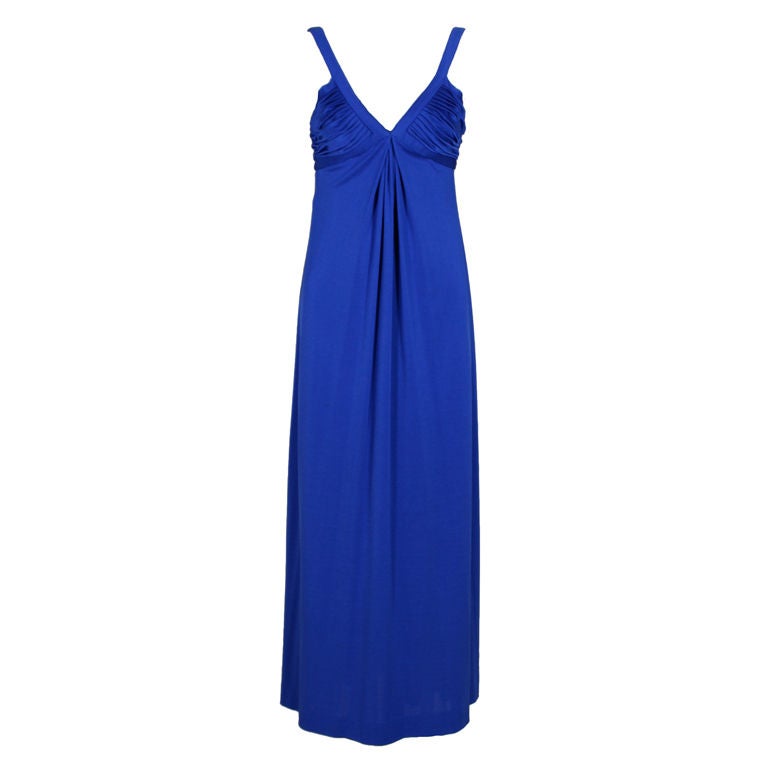 1970's Azzaro Sapphire Blue Lycra Jersey Gown For Sale