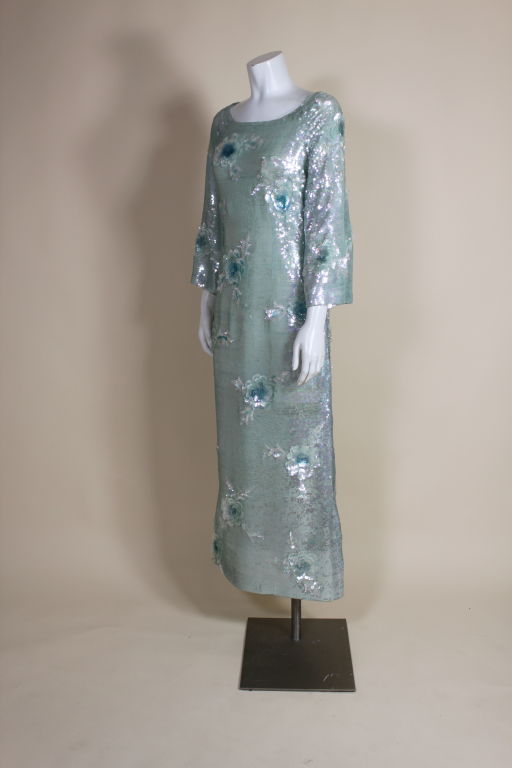 Gray 1960's Gaby Ice Blue Sequined Gown For Sale