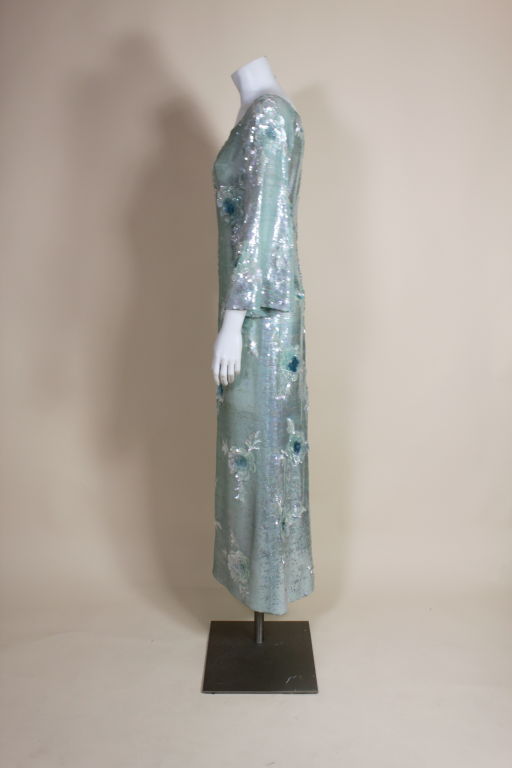 Women's 1960's Gaby Ice Blue Sequined Gown For Sale