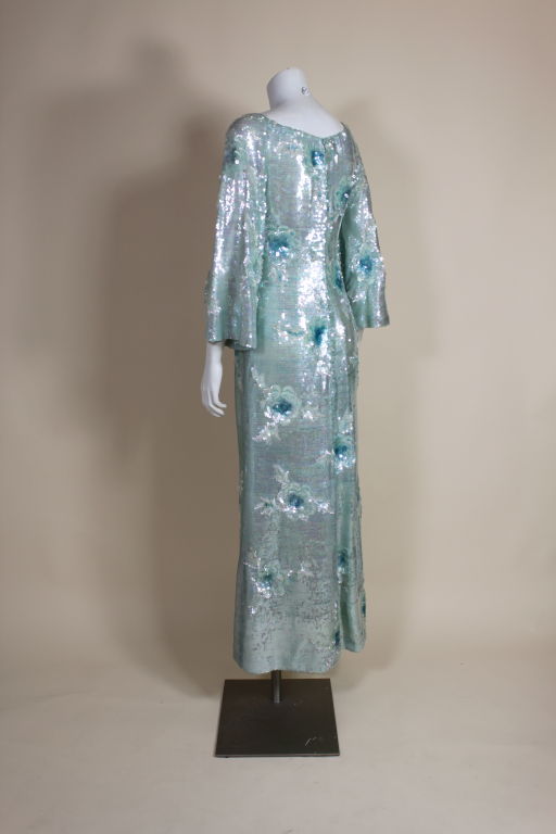 1960's Gaby Ice Blue Sequined Gown For Sale 1