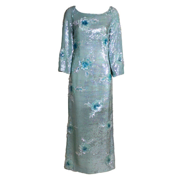 1960's Gaby Ice Blue Sequined Gown For Sale