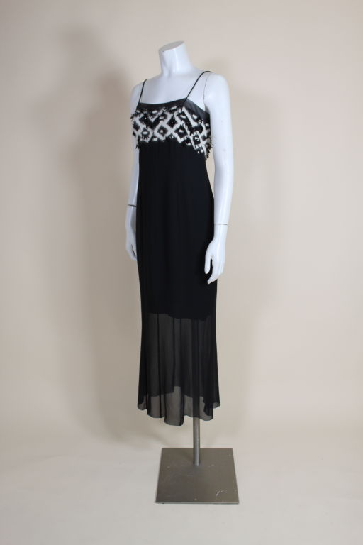 Black Chanel Embellished Wool Cashmere and Chiffon Gown