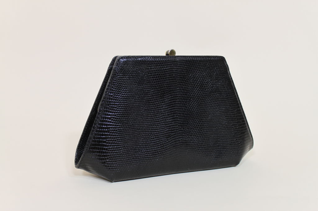 Black Bottega Veneta Structured Reptile Clutch